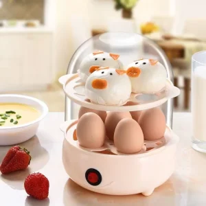 Automatic Mini Home Breakfast Egg Poacher and Steamer Plastic Custard Machine with Power off Feature Dry Burn Protection