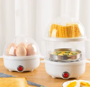 Automatic Power Off Electric Mini Plastic Food Steamer Egg Boiler Cooker for Home Use Portable High Efficiency Breakfast Machine