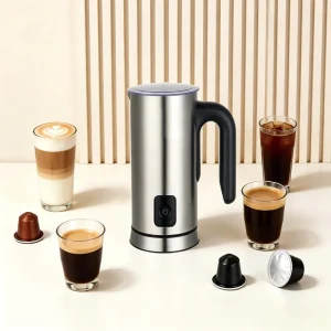 Automatic Stainless Steel Electric Milk Frother Cup 400W Button Control Creamy Rich Foam Easy Clean and Easy Hotel Household