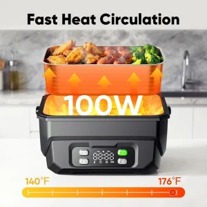 Automatic Temperature Control Portable Wireless Electric Food Warmer Insulated Lunch Box Electric Food Container Without Adapter