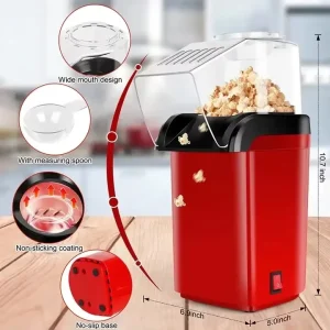 Automatic portable electric plastic hot air popcorn maker 16 cups 1200W butter melting container overheat protection