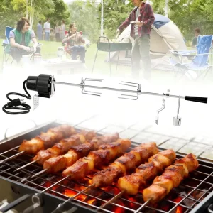 Autorotation Universal BBQ Grill Rotisserie Kit Reusable Steel Construction for Bamboo Charcoal Gas Electric Grills