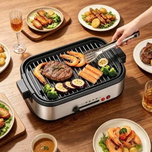 BBQ Grill Electric Grills and Electric Griddles with Non Stick Coating and Detachable Plate Plug and Play RV Camping Design