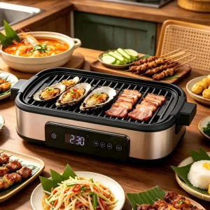 BBQ Grills Electric Indoor Smokeless Grill and Griddle Table Sets Indoor Smokeless Korean BBQ Grill Table