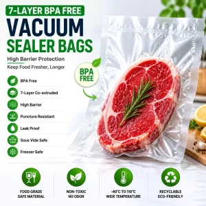 BPA Free 7 Layer PA PE Smooth Vacuum Sealer Pouches High Barrier Food Preservation Bags for Chamber & Sous Vide Cooking