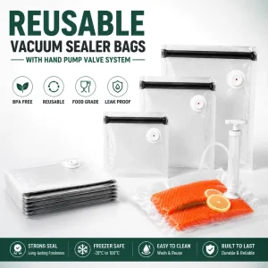 BPA Free Reusable Vacuum Sealer Bags with Hand Pump Valve PA/PE Food Storage Freezer Safe Sous Vide