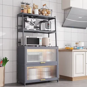 Bamboo Kitchen Storage Rack Floor Standing Sideboard Multi Layer Locker Multi Function Storage Cabinet Dishes Microwave Oven