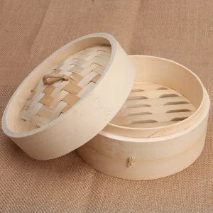 Bamboo Round Shape Food Bread Dumpling Steamer Basket 100% Natural Materials Custom Size with Cooking Bamboo Lid