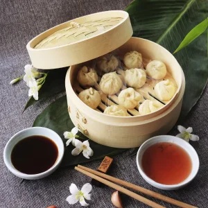 Bamboo Steamer Basket with Liners and Chopsticks for Cooking Dumplings Rice