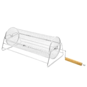 Barbecue Stainless Steel Rolling BBQ Grill Manual Rotating Barbecue Cage with Base Rotisserie Basket Roll Outdoor