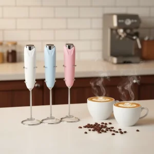 Battery Powered Stainless Steel 304 Handheld Electric Portable Rubber Coated Coffee Mixer Semi Automatic Milk Frother
