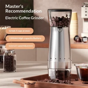 Battery Powered Stainless Steel Automatic Coffee Bean Grinder French Support ABS Acrylic Housing Small Portable for Home Outdoor