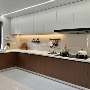 Bespoke Frameless Slab Kitchen Cabinet Matte PET Finish Built-In Storage for Modern Villa Open Cooking Area