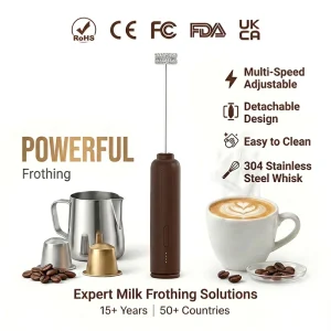 Beverage Frother Handheld Foldable Stand Battery Stainless Steel One Touch Latte Matcha OEM Custom Logo