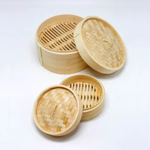Biodegradable Chinese Bamboo Cookware Sets Customized Size 100% Bamboo Steamer Food Grade Hand Wash