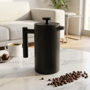 Black 1.0 L (5 Cups) Capacity Coffee Maker Insulated 304 Stainless Steel Double Decker French Press