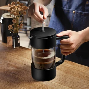 Black Color Heat Resistant High Borosilicate Glass French Press Pot 600ml Coffee Tools French Press