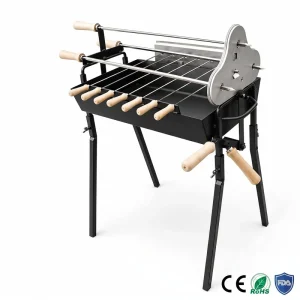 Black Cypriot Souvla BBQ Grill 11 Skewers Manual Spit Rotisserie Charcoal Outdoor Steel Frame 85cm CE RoHS Certified