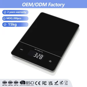 Black Glass Platform 15 Kg Big Capacity Weighing Food Digital Kitchen Scale