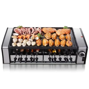 Black PTFE Electric BBQ Grill Rotating Machine Griddle Pan Household Non Stick 16 Holes Mini Electric Round D Roti Box No Mess