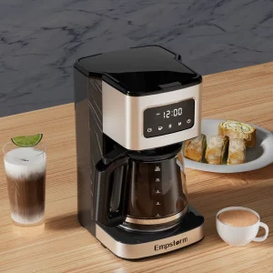 Black Programmable Commercial Coffee Machine with Grinder Electric Drip Maker for Household Outdoor Car & Hotel Use