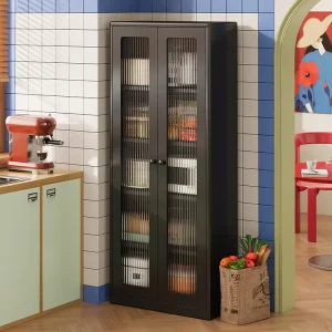 Black Retro style Steel Storage Side Cabinet for Kitchen and Living Room Use Organizing Microwave Ovens and Ovens