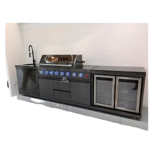 Black Stainless Steel Outdoor Kitchen Modular Cabinet Island 8-Burner Gas BBQ Grill Marble Top Backyard Garden Grill Station