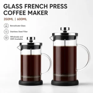 Borosilicate Glass French Press Coffee Maker Tea Press with Stainless Steel Plunger Black Base for Home Use
