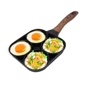 Breakfast Cooker Flat Bottom Frying Pan Fired Egg Pot Hamburger Maker Aluminium Egg Pan 4 Holes Baking Pan