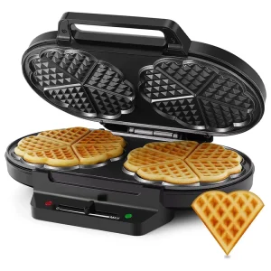 Breakfast Machine Electric Double Heart Waffle Maker With Manual Temperature Settings and Stainless Steel Cover