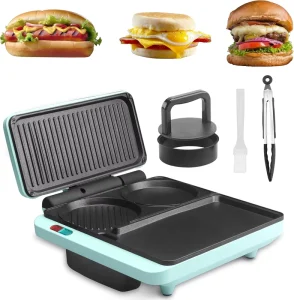 Breakfast Maker Electric Griddle Grill Combo 3 in 1 Breakfast Station Egg Muffin Burgers Hot Dogs Pancakes