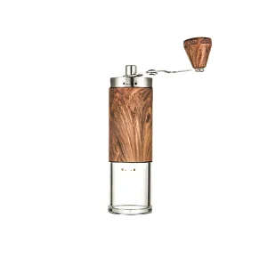 Brown Wooden Glass Coffee Grinder with Stainless Steel 420 Burr Manual Coffee Bean Grinder