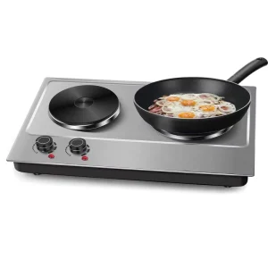 Built in Electric Double Hot Plate Solid Stainless Steel 2500W Portable Household Use Adjustable Temperature Automatic Shut Off