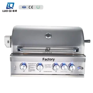 Built in Gas BBQ Grill Oven Rotisserie Kit 5 Burners Rapid Heating Modern Stainless Steel Outdoor Restaurant