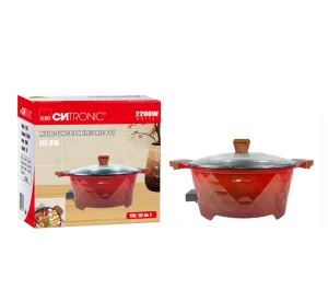 CNTRONIC 10L Round Aluminum Die Cast Electric Skillet Non Stick Double Ear Soup Pot Glass Lid Temperature Control