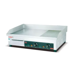 Camping BBQ Stainless Steel Flat Top Kitchen Hamburger Grill Machine Commercial Electric Griddle with Chrome Grooved