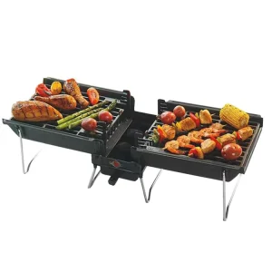 Camping Grill Foldable Easy Clean Multifunction Folding Steel Ceramic Bbq Grill Bbq Accessories 3 Mm Steel Plate Support 50*22cm