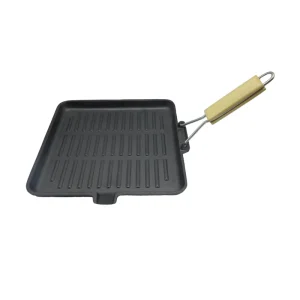 Cast Iron Grill Skillet with Folding Handle Portable for Camping, Picnic & Restaurant