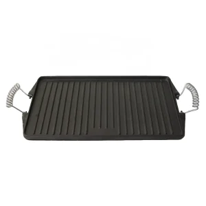 Cast Iron Pre Seasoned Grill Pan with Two Handles Durable Metal Material and Food Safe for Roasting saute Vegetables