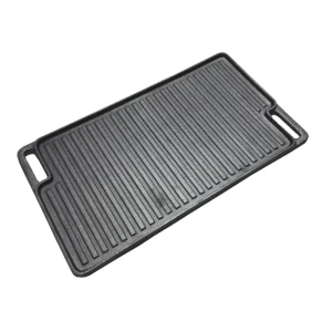 Cast Iron Reversible Rectangular Double Sided Grill Pan & Griddle Plate Gas & Induction Ready Easy Cleaning for Restaurants