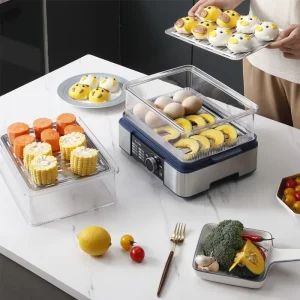 Ceramic Coating Non-Stick Easy-Clean 1500W 1-3 Layers Digital Control 12-Quart BPA-Free Plastic Food Steamer