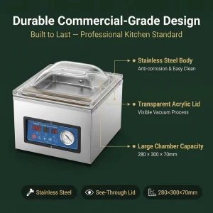 Chamber Vacuum Sealer Machine Commercial Kitchen Stainless Steel Electric Automatic Operation 90kPa Pressure 680W Energy