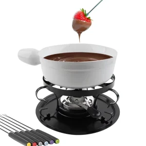 Cheese Fondue Party Set Fondue Pot Set Microwave Safe Ceramic Hot Pot Chocolate Fountain Snack Wedding Registry for up to 4 Pecs