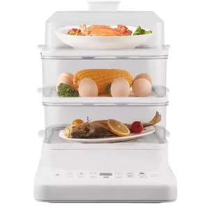 China Fully Automatic 800W Electric Steamer Microcomputer Control Multifunctional Household Smart Three Layer Steaming Stewing