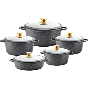 Classic 10pcs/set Marble-Coated Aluminum Die-Cast Casserole Set Non-Stick Induction Cooker Friendly for Home Kitchen Use