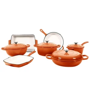 Classic 11 PCS Enamel Cast Iron Metal Pots Set Cookware Stew Pan Frying Multifunctional Oven Dishwasher Safe Gas Induction Cook