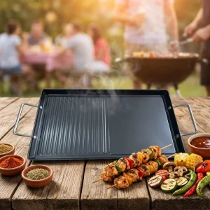 Classic Carbon Steel Eco Friendly Food Safety Standard Non Stick Coating Hob Top Griddle Plate Two Handles Baking Grill Pan