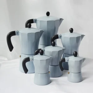 Classic Design Europe Style Haze Blue Aluminum Moka Pot Cafeteria Portable Eco Friendly Espresso Maker Metal Lid Polylactic Acid