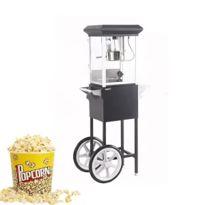 Classic Popcorn Trolley Maker Machine Black Popcorn Popper Cart on Wheels
