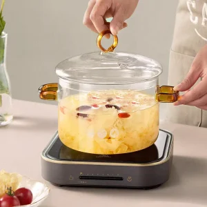 Clear Glass Pots Electric Ceramic Stoves Heated Surface Pots High Borosilicate Glass Cooking Pots with Colored Handles